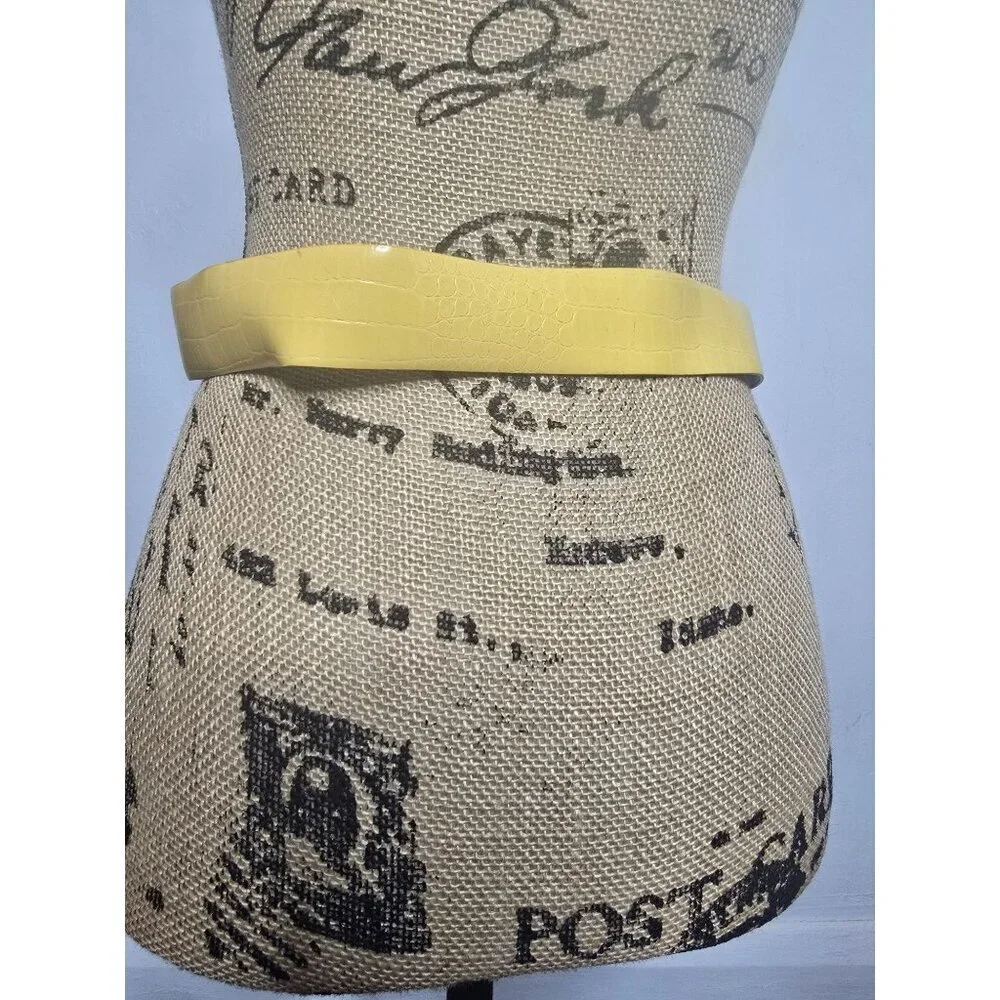 Vintage Yellow Bonded Leather Croc Python Chunky Belt - Picture 3 of 13